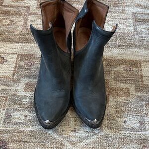 Jeffrey Campbell Black Leather Western Booties with Silver Toe Caps